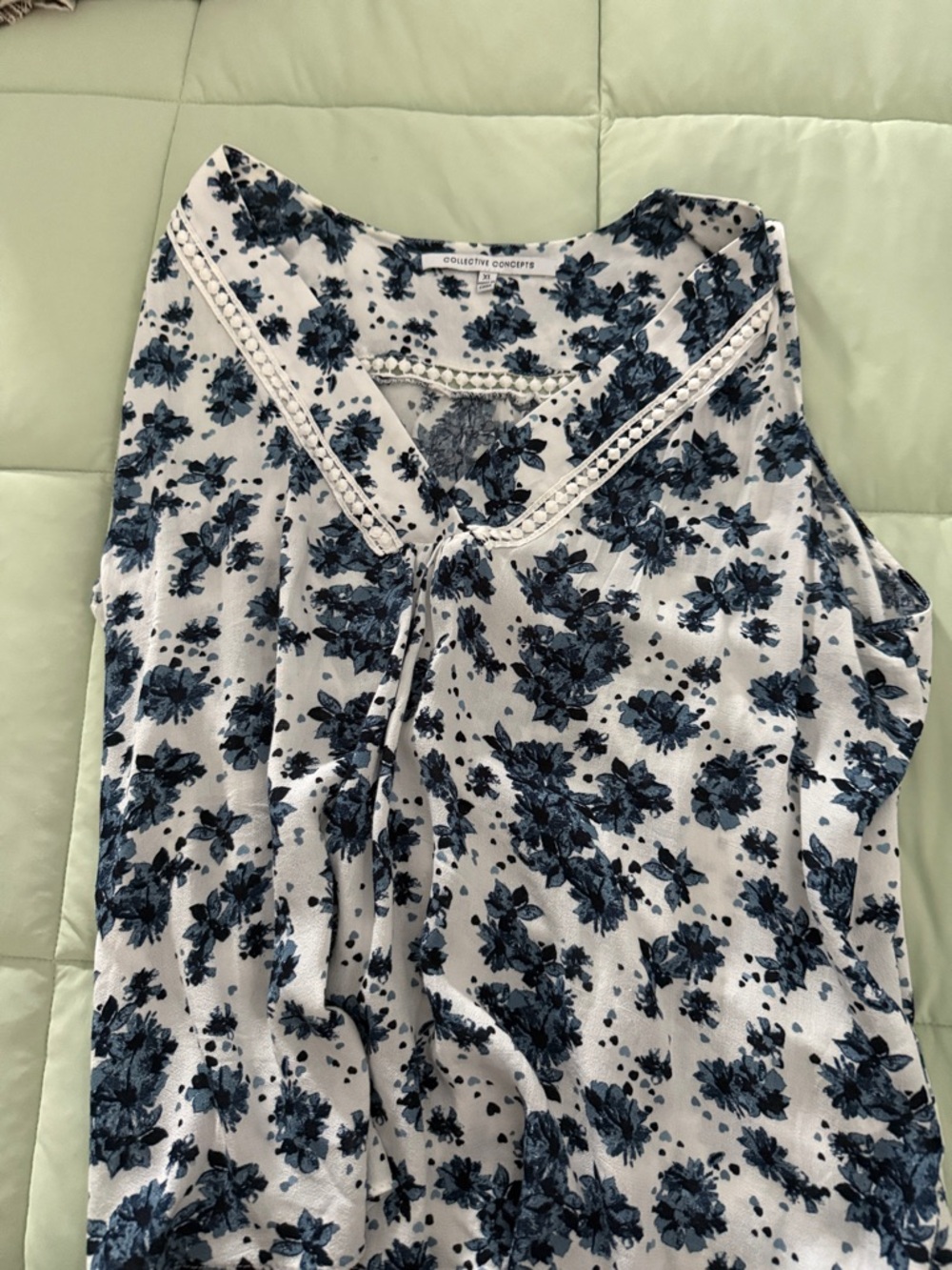 Blue Floral Sleeveless V-Neck Top
